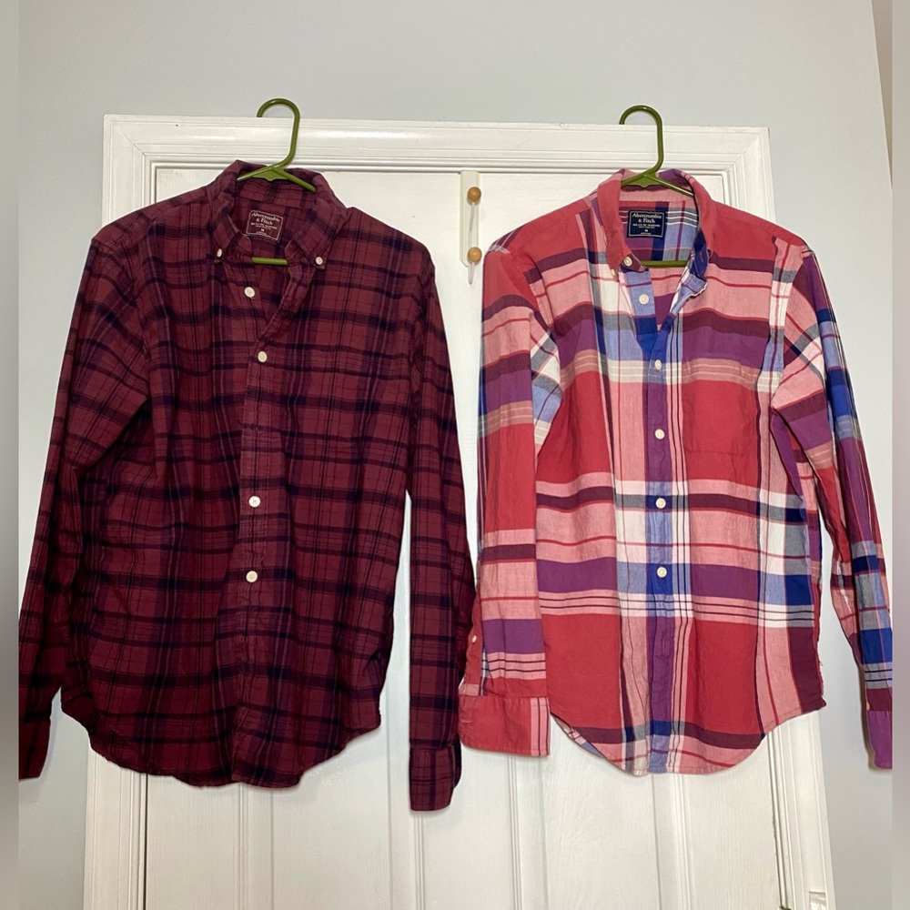 A&F Men's Plaid Button-Down Shirt - Red and Blue and blk & burgundy